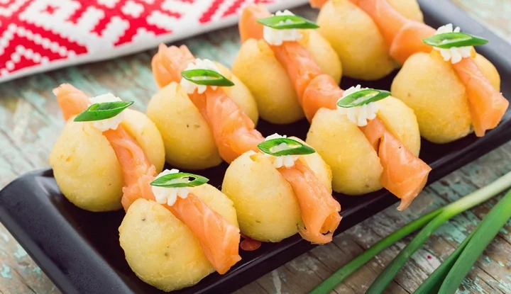 Potato gnocchi with salmon
