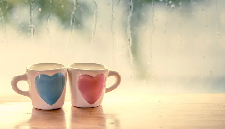 two lovely glass on rainy day window background